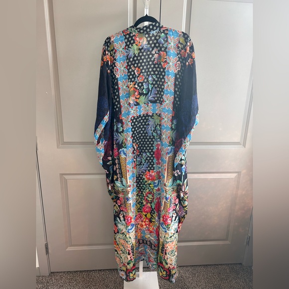 Johnny Was Dreamer Long Kaftan Maxi Dress Boho Floral Silk Blend Size L - Picture 4 of 10